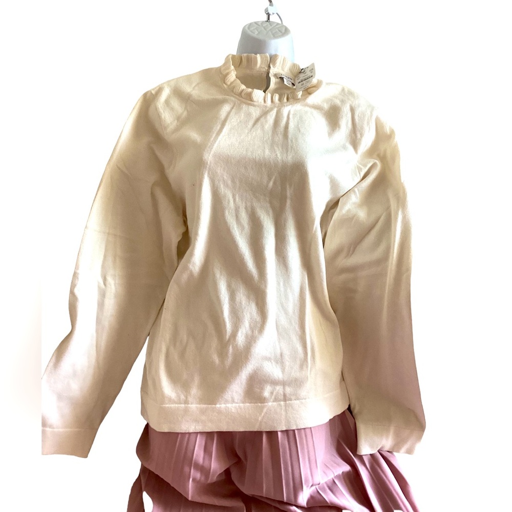 J. Crew Cream Ruffle Neck Sweater